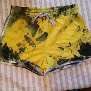 Size small ACX yellow and black custom tie dyed retro shorts